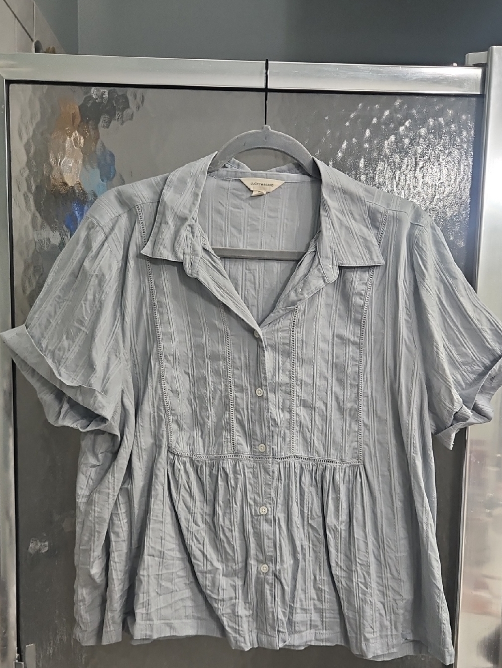 Lucky Brand Light Blue Button-Front Peasant Blouse